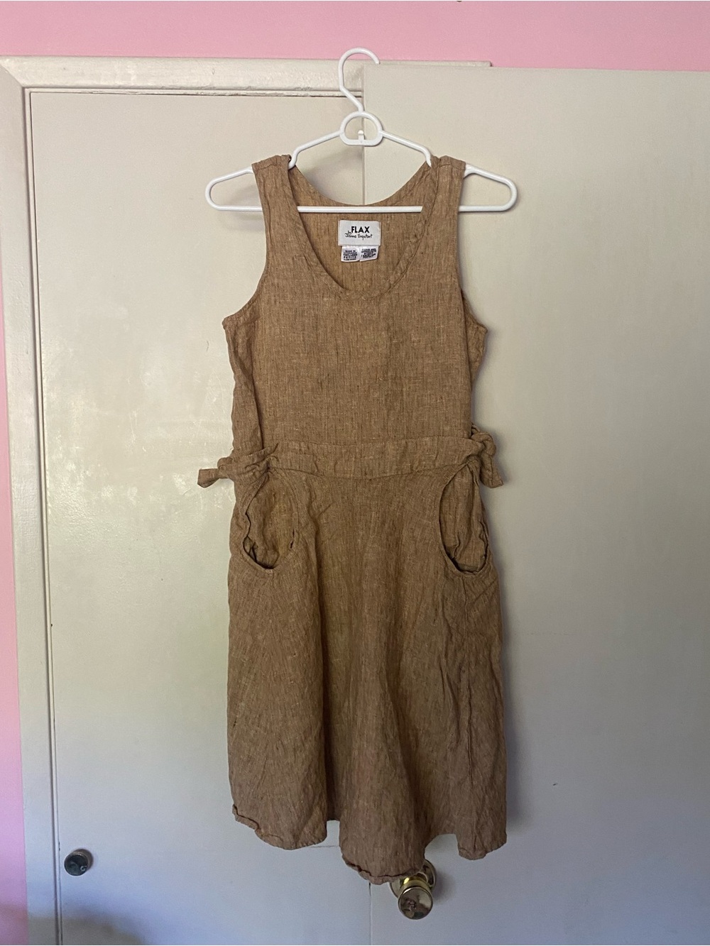 FLAX by Jeanne Engelhart Tan Linen Pinafore Dress size Petite